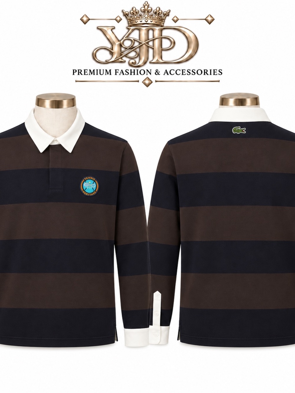 Lacoste Kids Brown & Navy Striped Long-Sleeve Rugby Polo KH5916-51